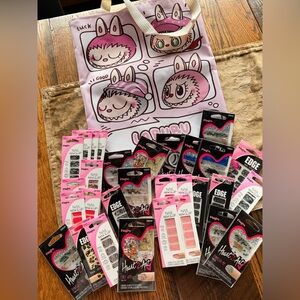Labubu tote bag and Nail Art Set of 31 sets. BIE cute monsters fun gift for girl